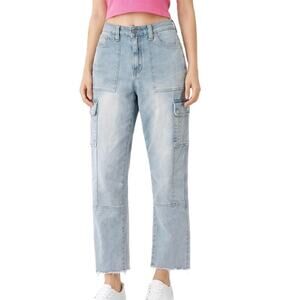 KanCan Jeans Size 9 High Rise Jeans Blue Light Wash Relaxed Loose Fit Raw Hem